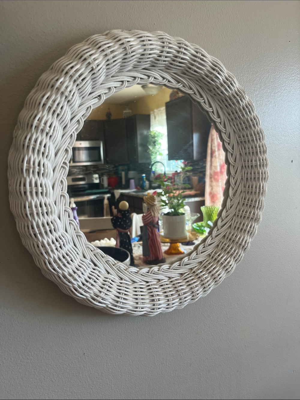 Vintage MCM Round Wicker Mirror 13"
